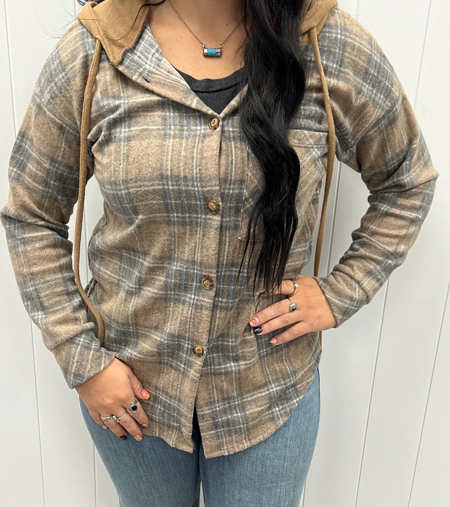 PLAID HOODED SHACKET