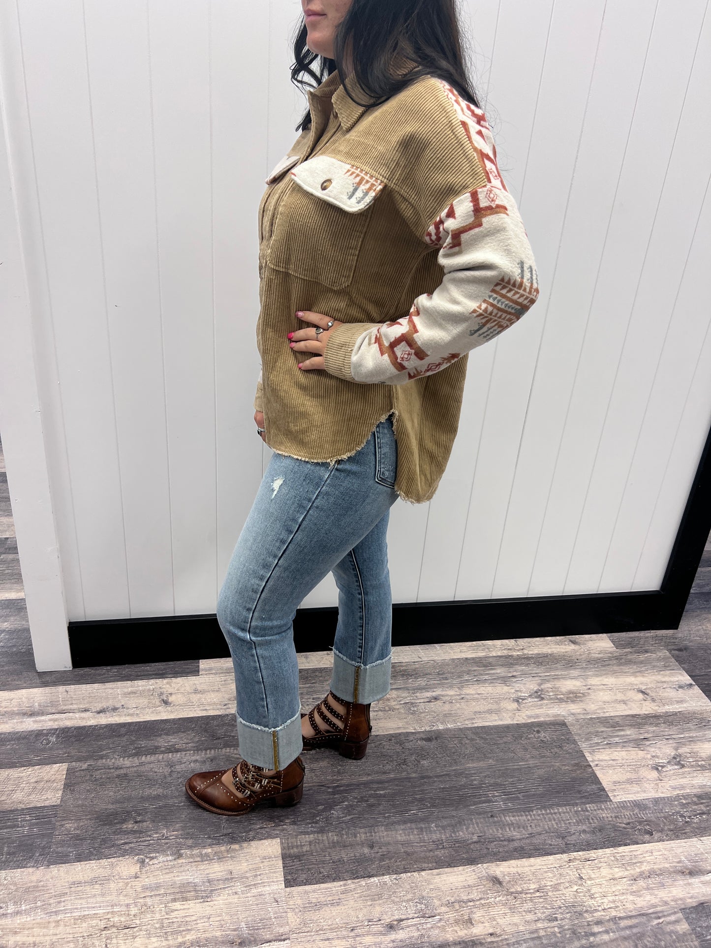 CORDUROY AZTEC BUTTON UP SHACKET