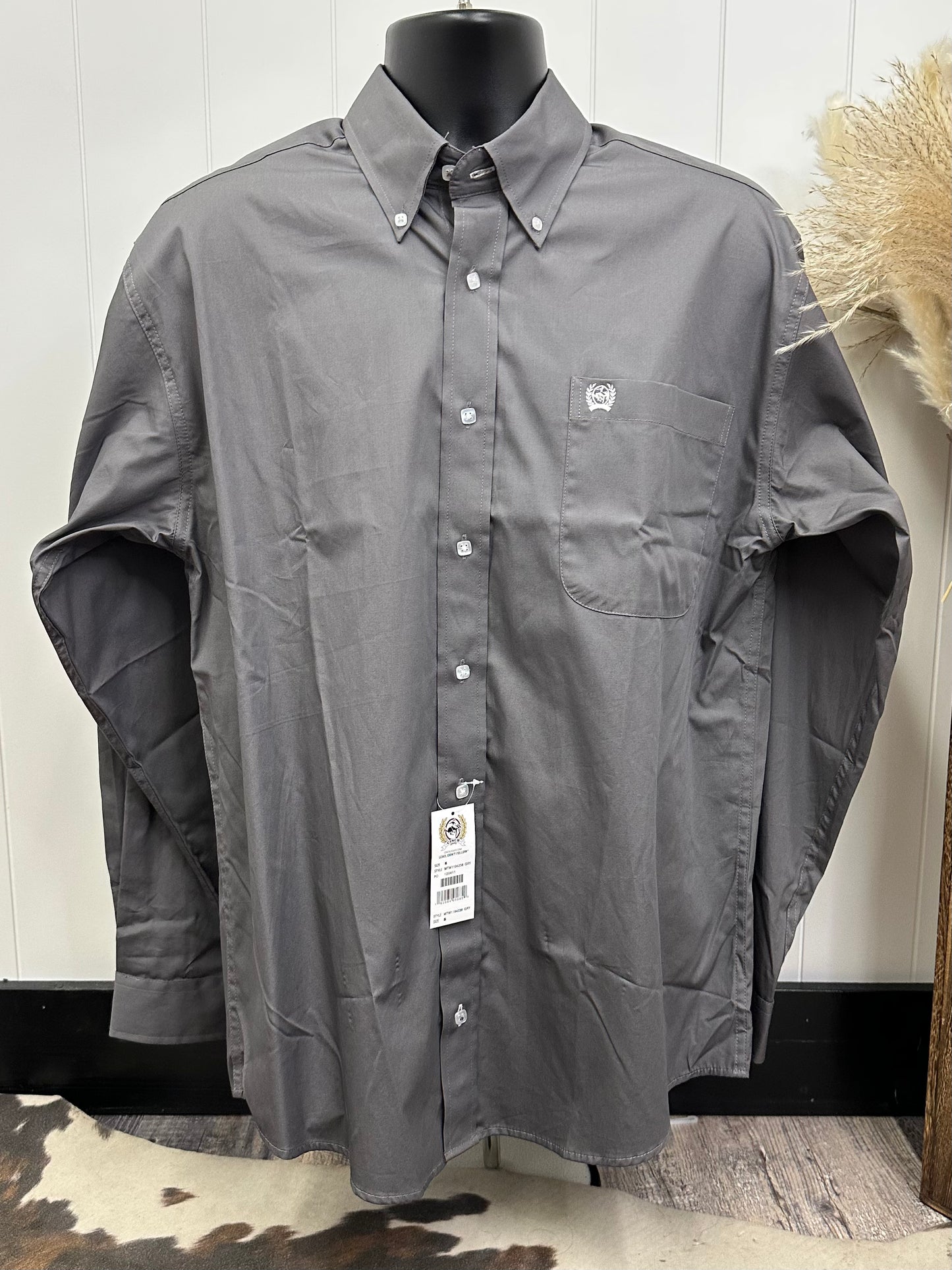 MENS CINCH L/S GRAY BUTTON UP