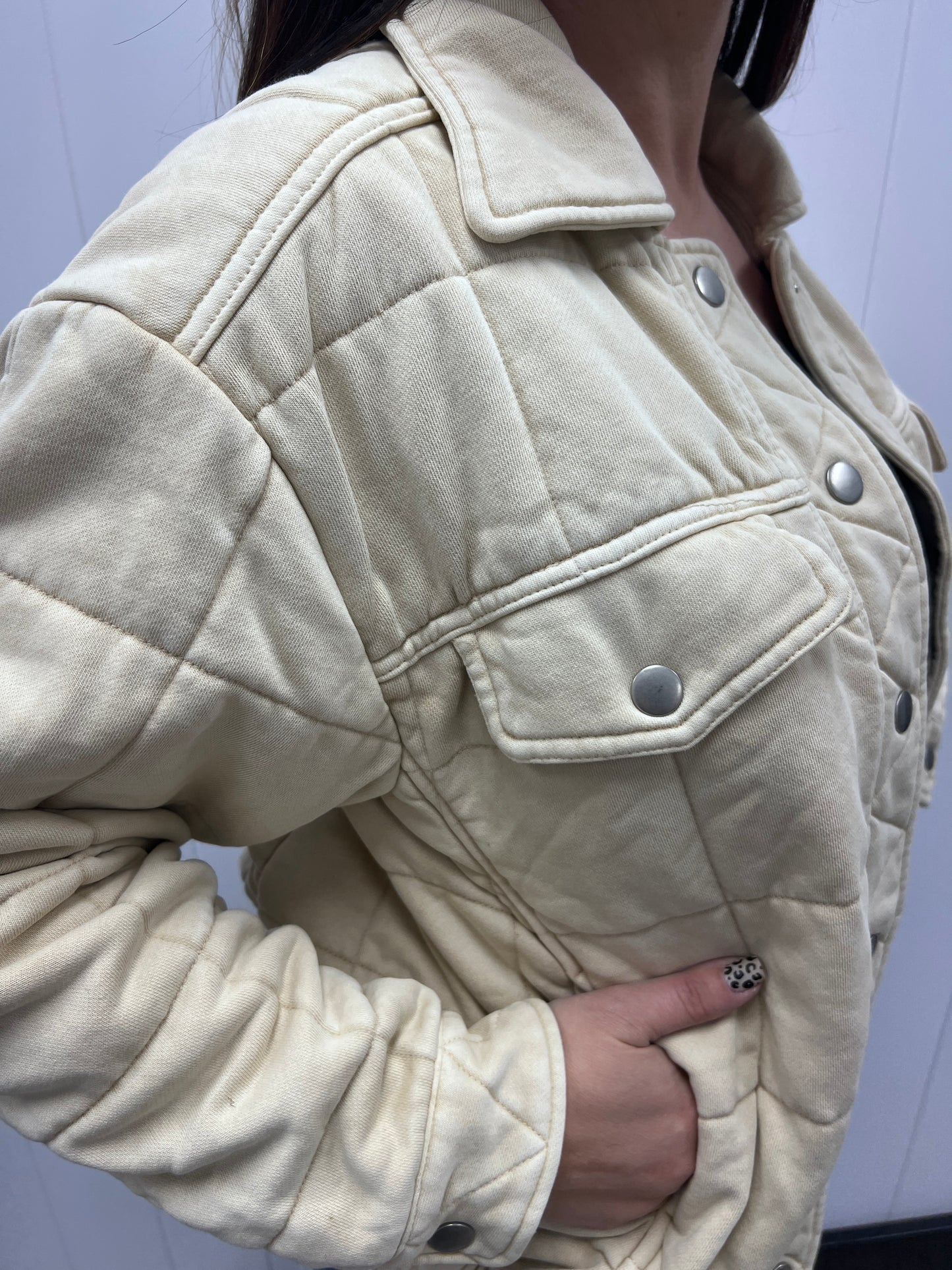CREAM STONE WASHED QUILTED JACKET