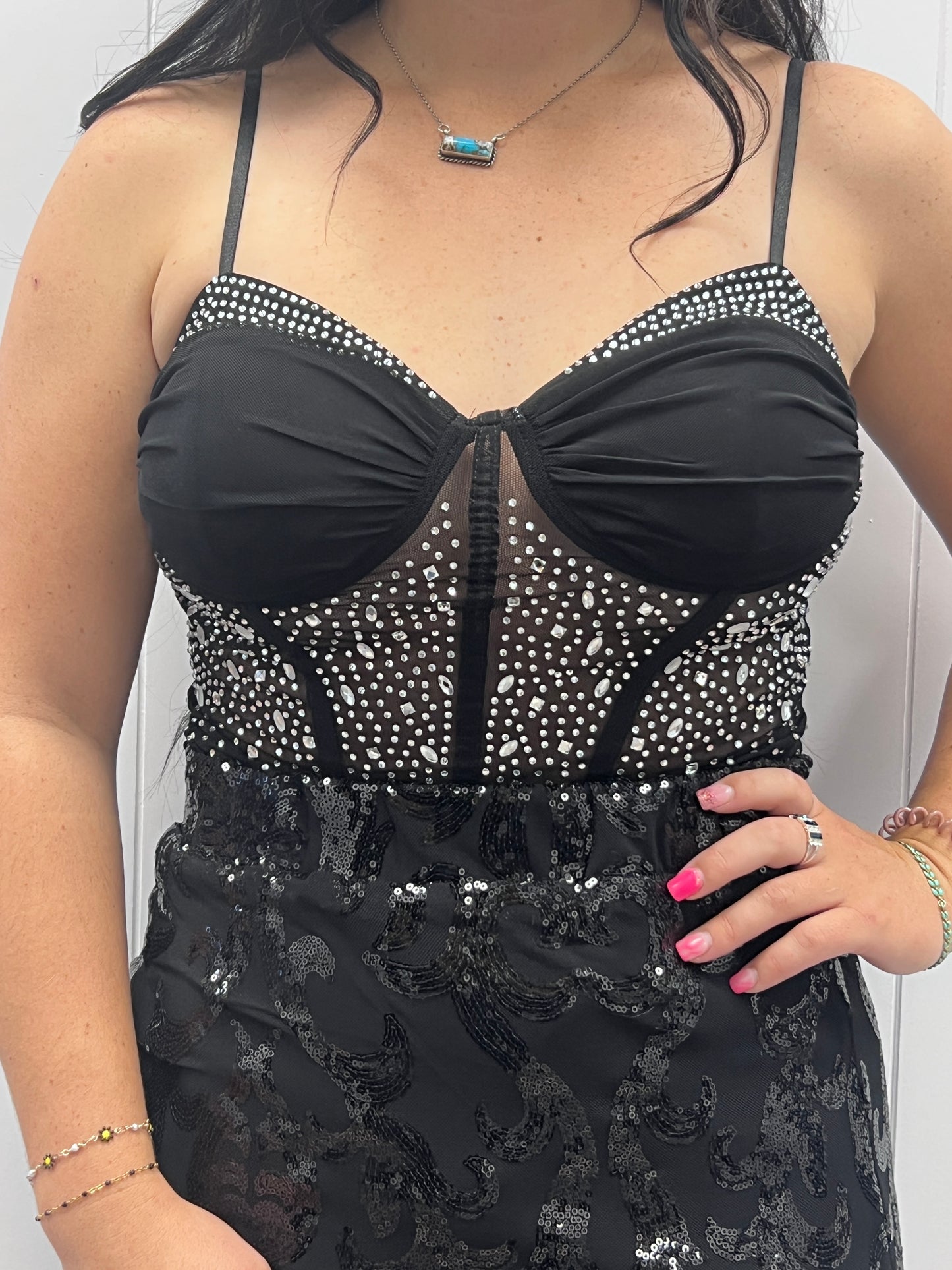 MESH PANEL BODYSUIT BLACK
