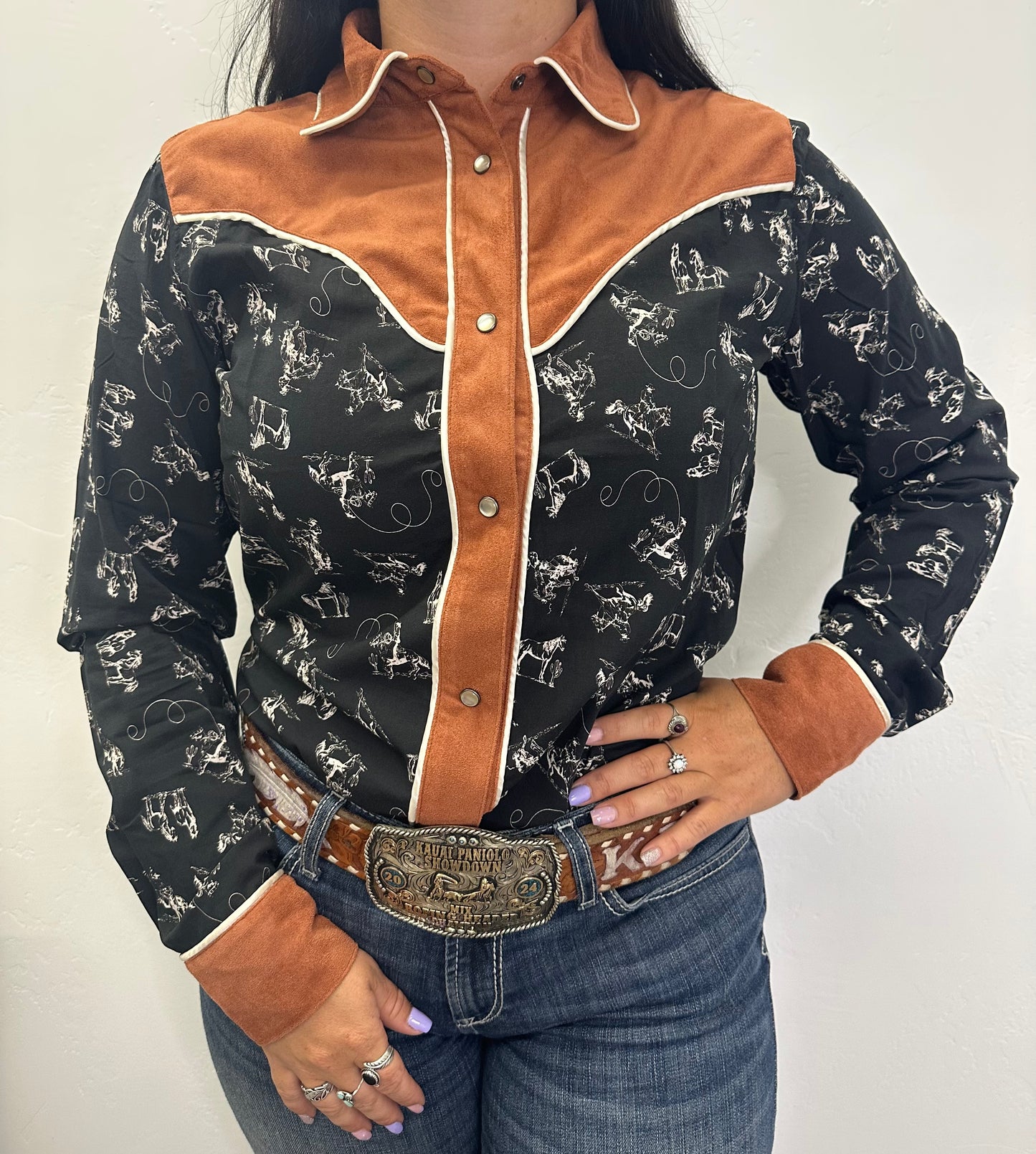 CRUEL WOMENS RED BLACK RODEO BUTTON UP