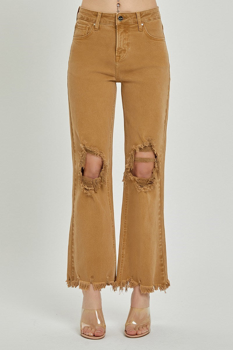 RISEN CAMEL DISTRESSED KNEE STRAIGHT LEG