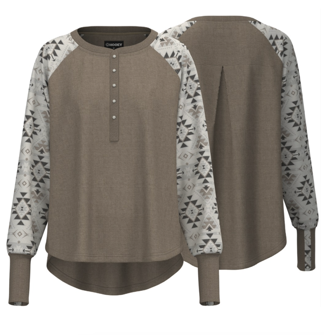 HOOEY WOMENS TAN THERMAL HENLEY