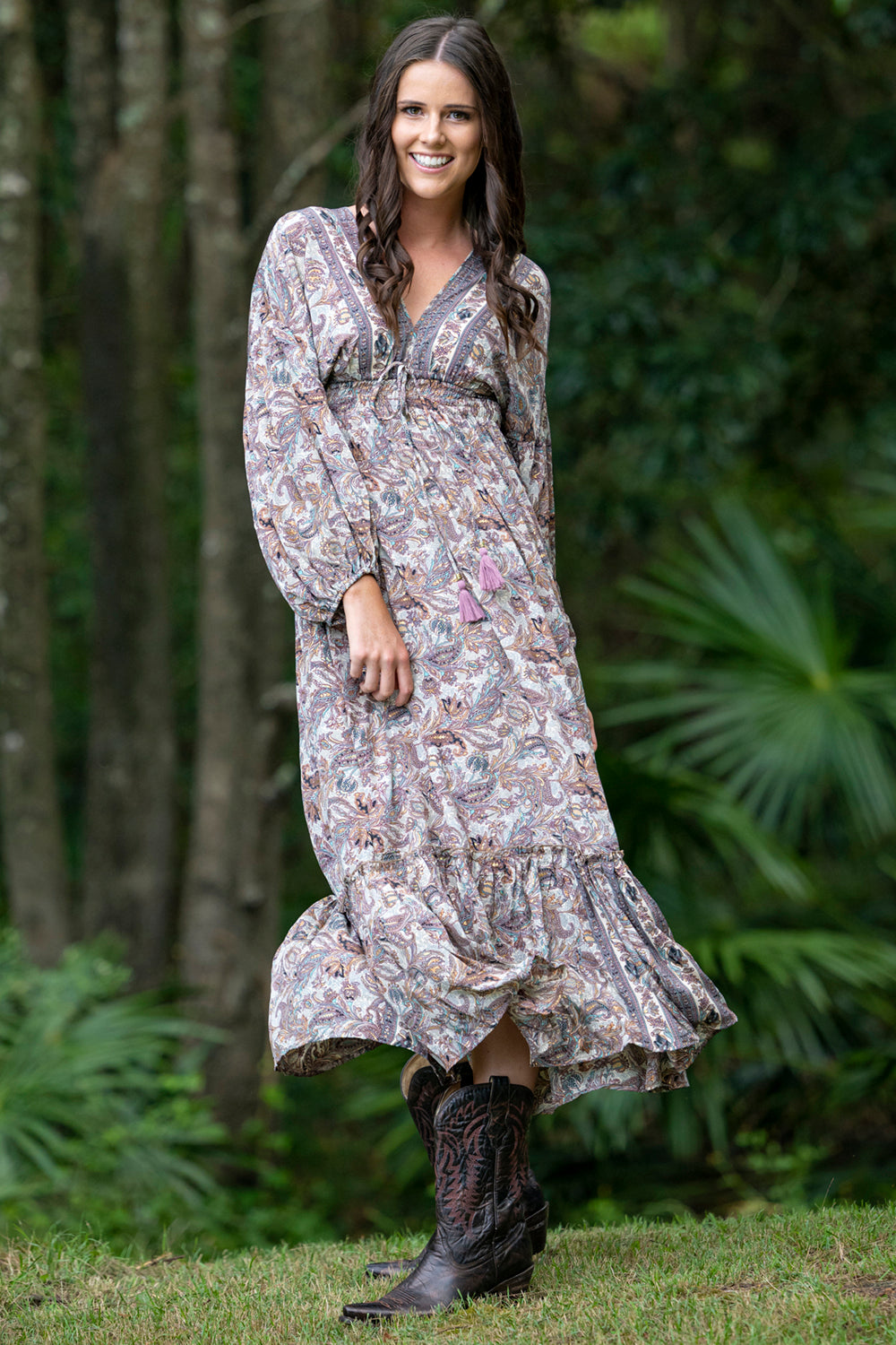 KAMALA SILK BLEND V NECK DRESS