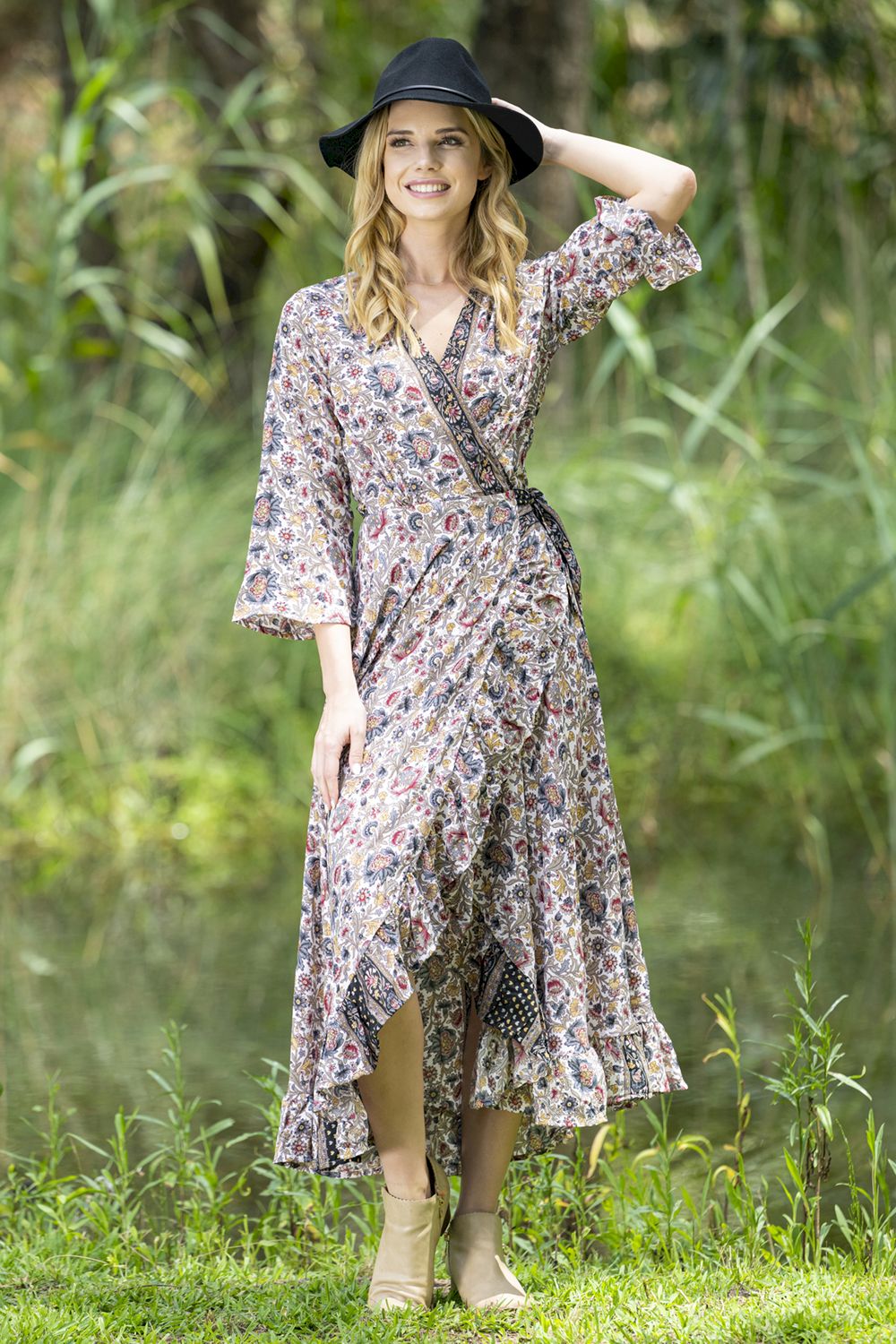 RUBY SILK BLEND WRAP DRESS