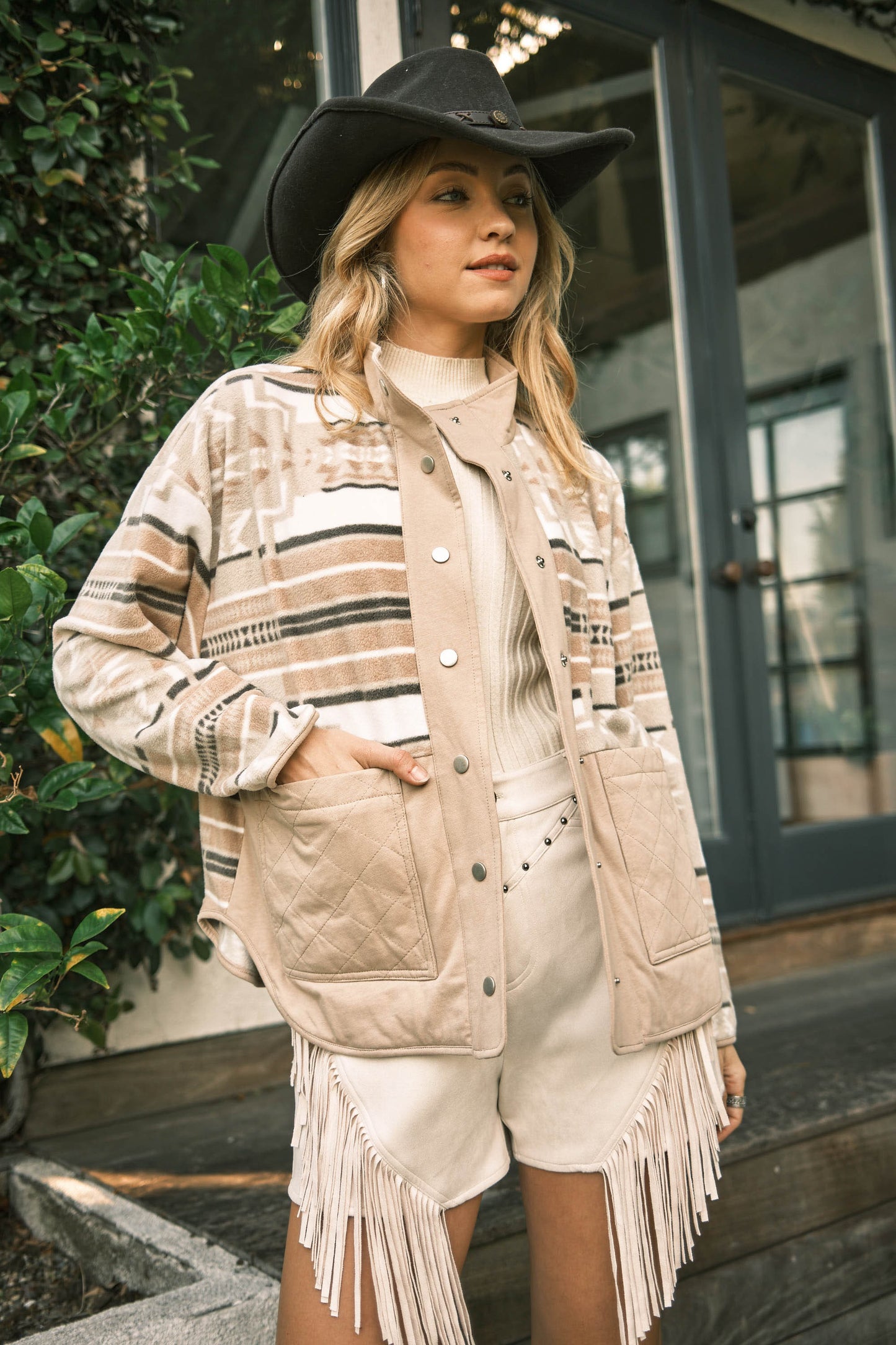 TAUPE QUILTED AZTEC JACKET