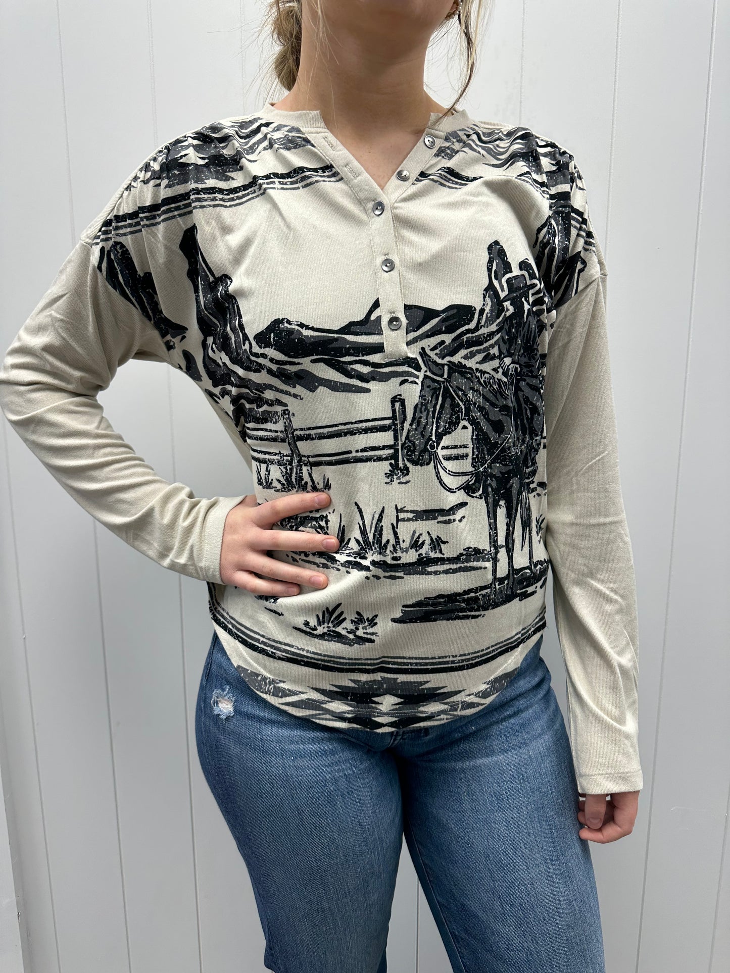 CRUEL DENIM WESTERN SCENE HENLEY L/S