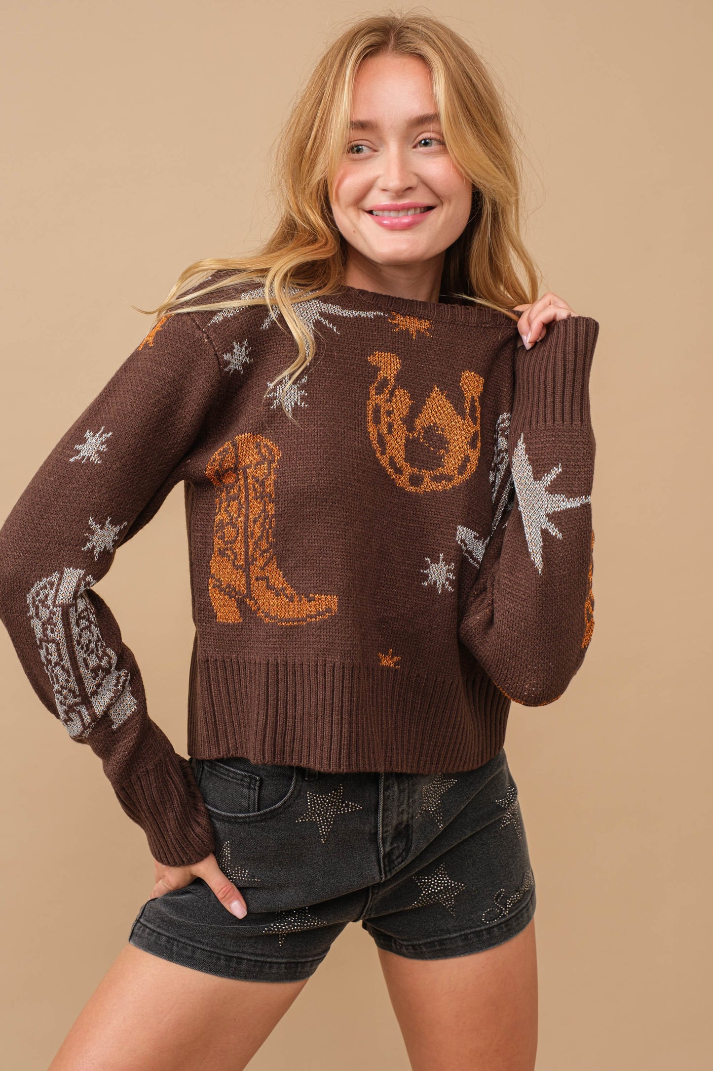 WESTERN COWBOY KNITTED DESIGN SWEATER