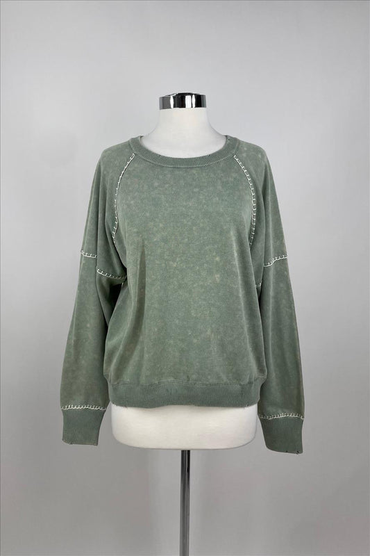 PALE GREEN STITCHED CREW NECK