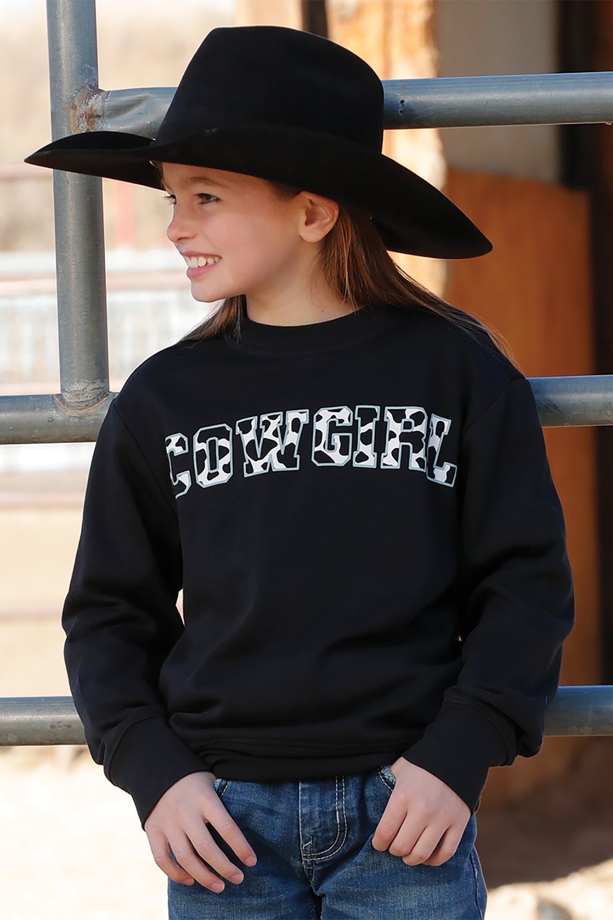 CRUEL DENIM GIRLS BLACK COWGIRL CREW NECK