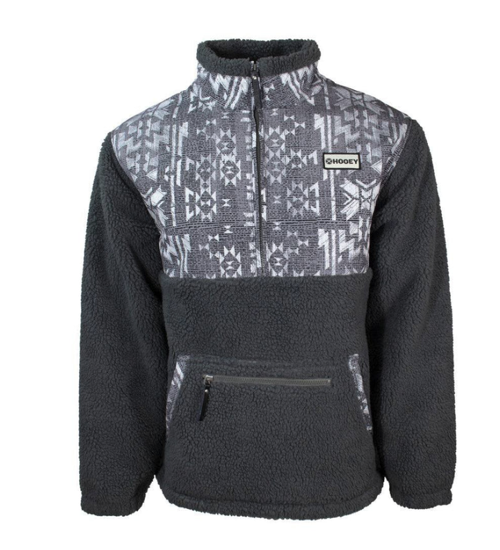 HOOEY MENS CHARCOAL SHERPA AZTEC PULLOVER