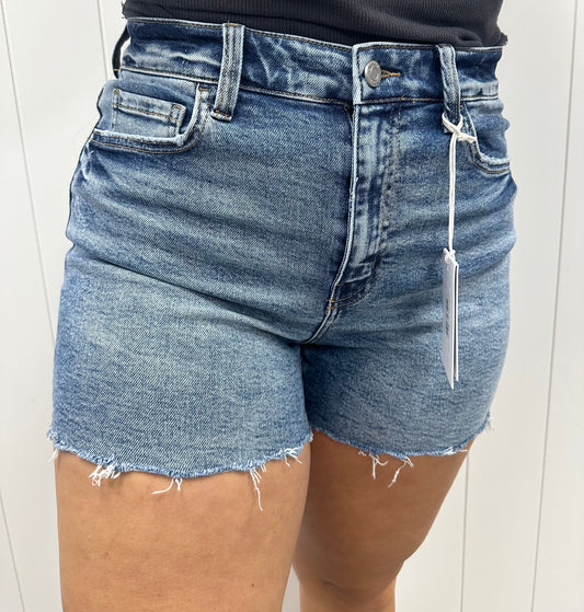 VERVET HIGH RISE RAW HEM SHORTS