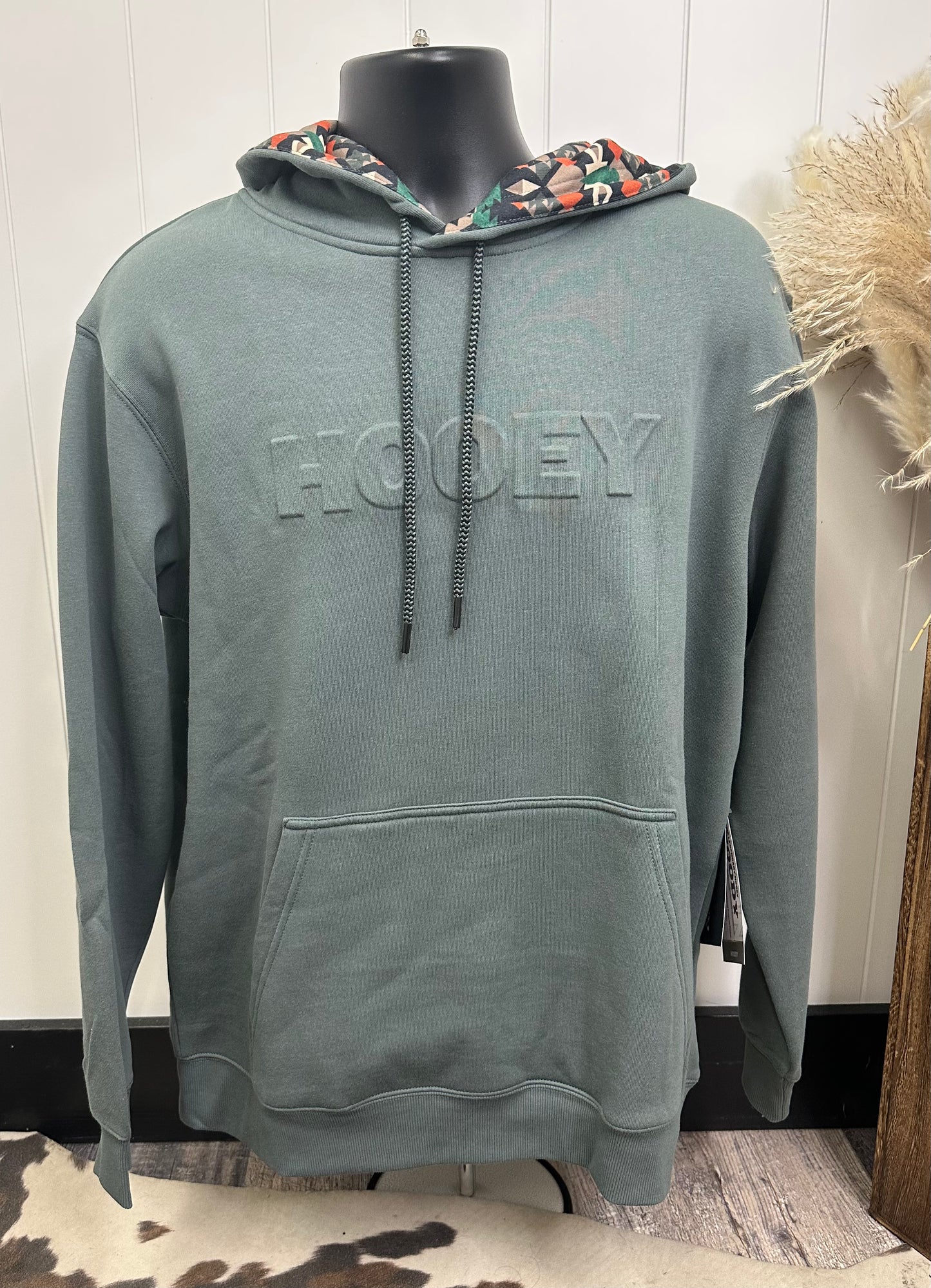HOOEY MENS RIDGE GREEN PATTERNED HOODIE
