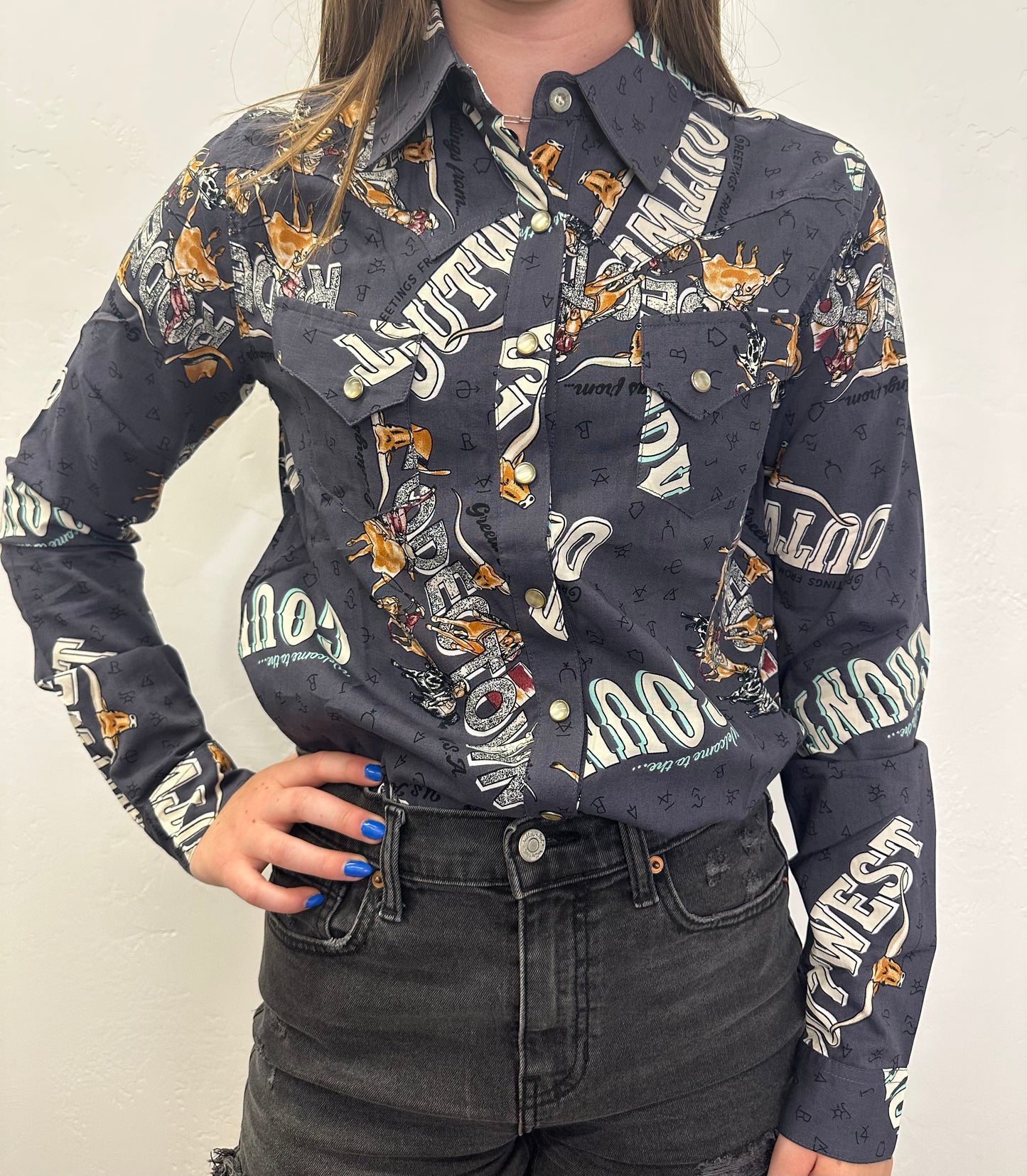 CRUEL GIRL WOMENS OUTWEST COWBOY LS BUTTON UP