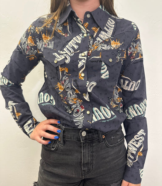 CRUEL GIRL WOMENS OUTWEST COWBOY LS BUTTON UP