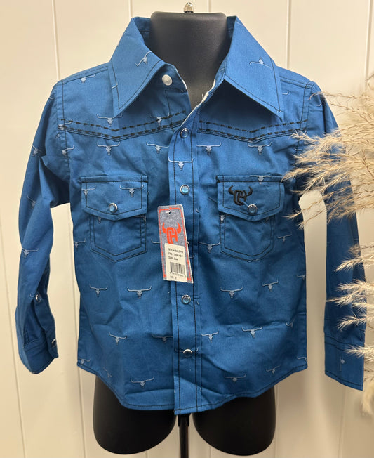 BOYS BLUE LONGHORN L/S BUTTON UP