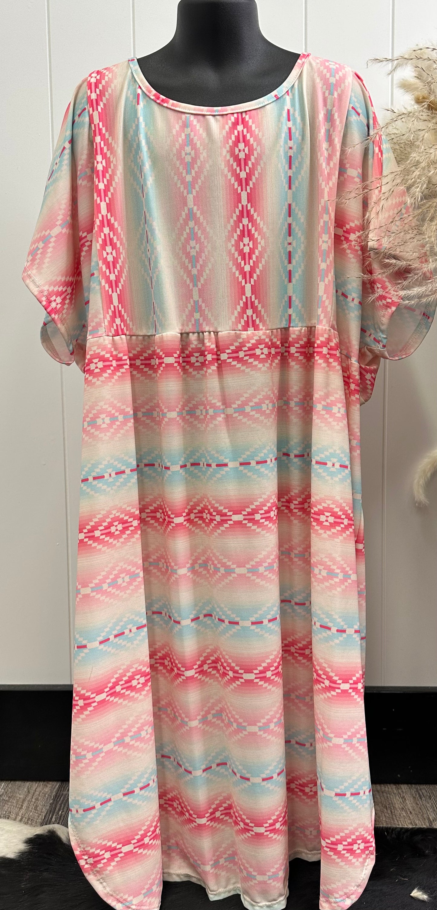 LIGHT PINK AZTEC DRESS WITH POCKETS