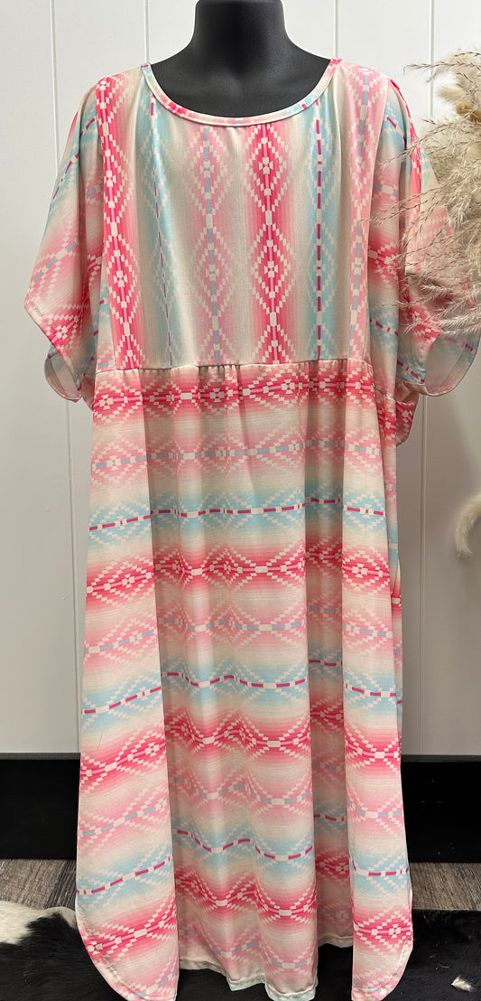 LIGHT PINK AZTEC DRESS WITH POCKETS