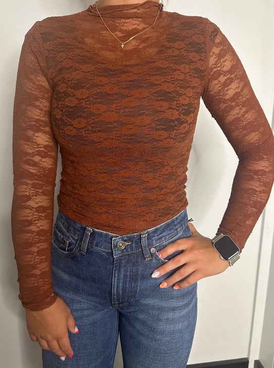 CRUEL WOMENS LACE LONG SLEEVE TOP