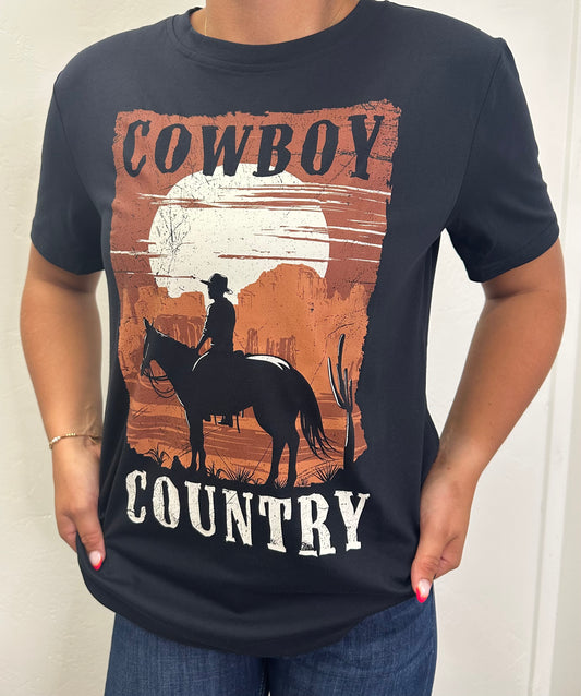 CRUEL WOMENS BLACK COWBOY COUNTRY TEE