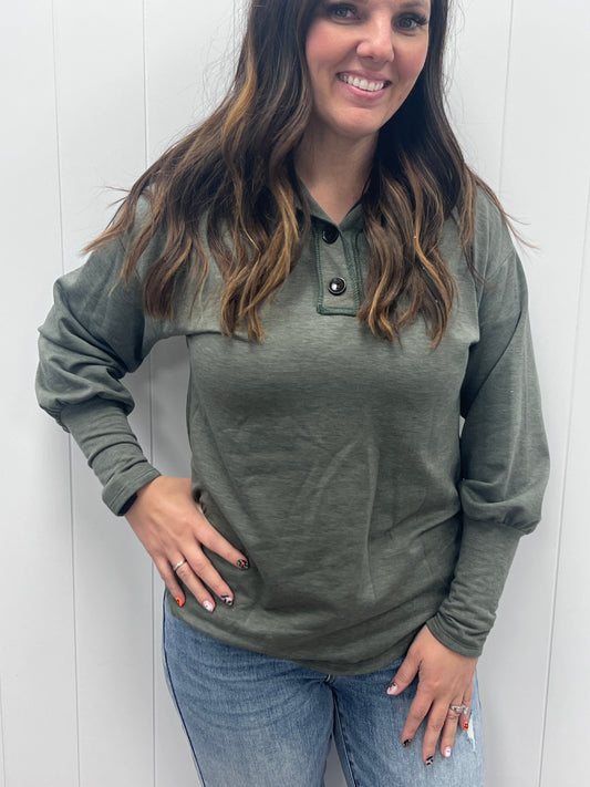 OLIVE BUTTON FRONT HOODIE
