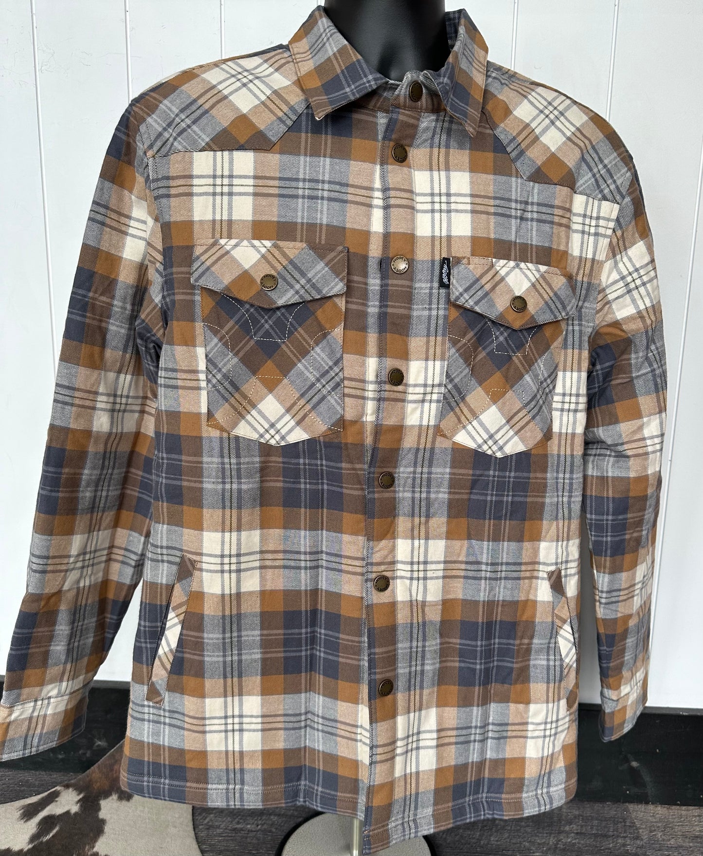 HOOEY MENS TAN PLAID FLANNEL