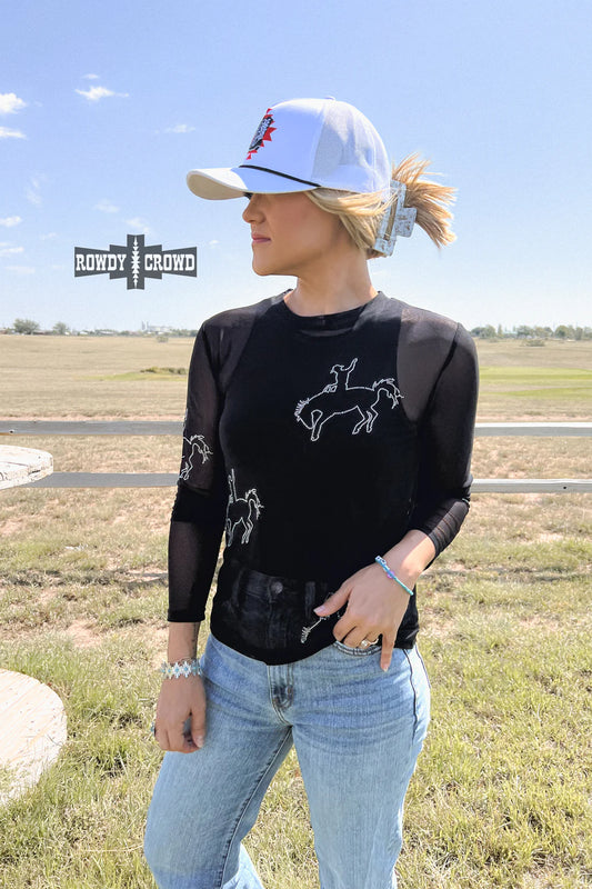 DIAMOND BRONC BLACK MESH TOP