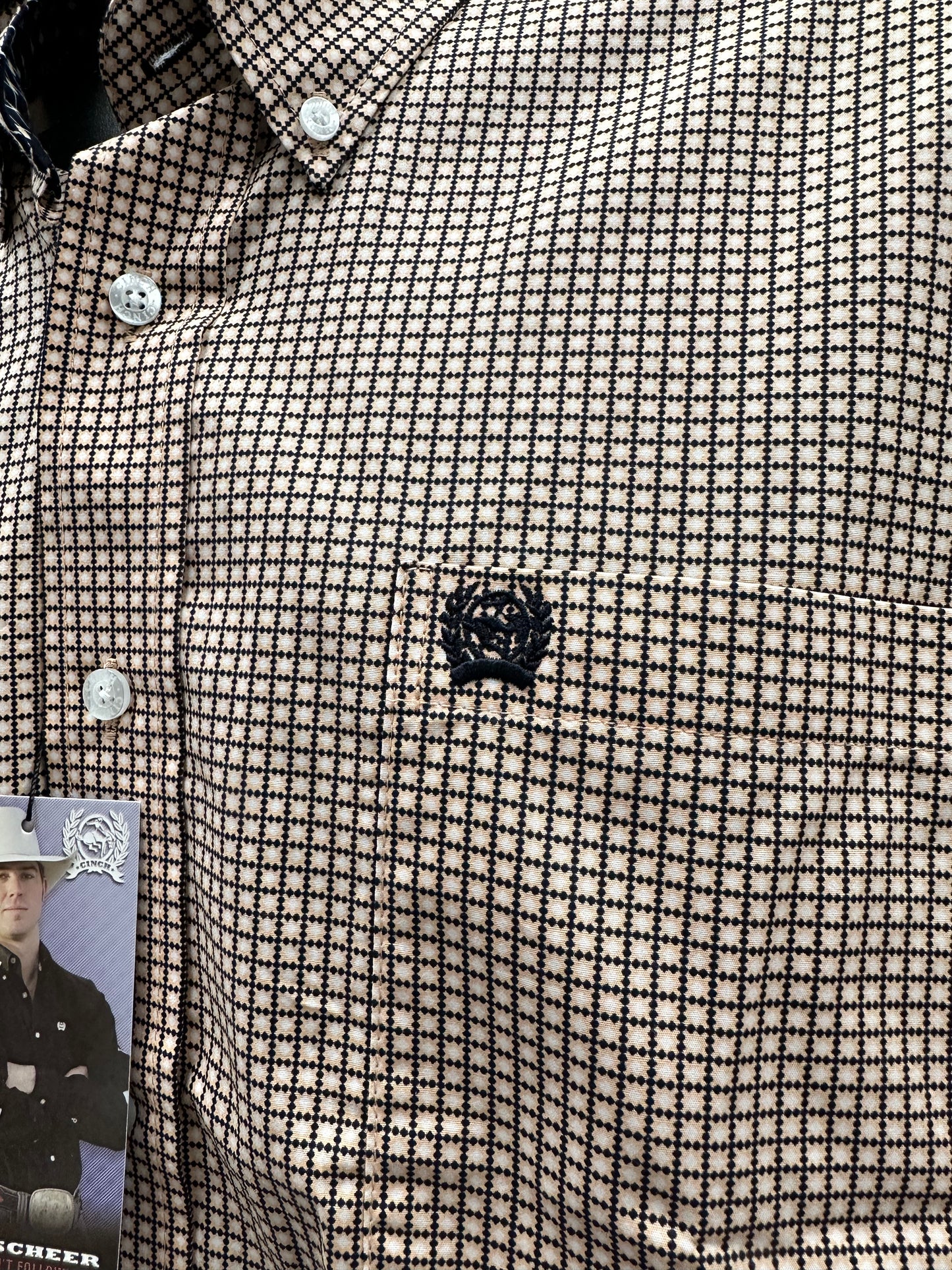 CINCH MEN'S CORAL CHECKER LS BUTTON UP