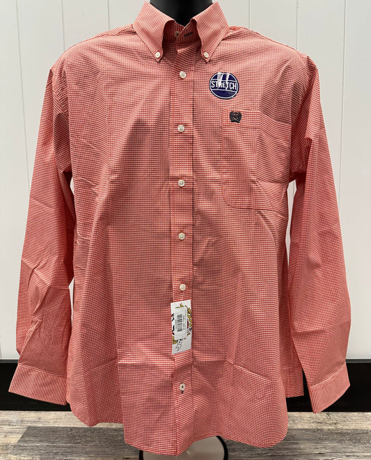 CINCH MENS RED TIGHT CHECKER LONG SLEEVE