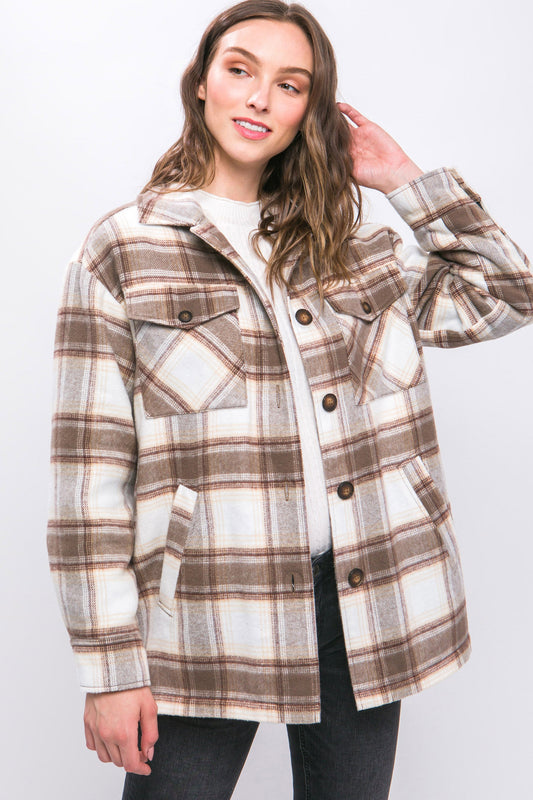 COCOA PLAID BUTTON UP JACKET