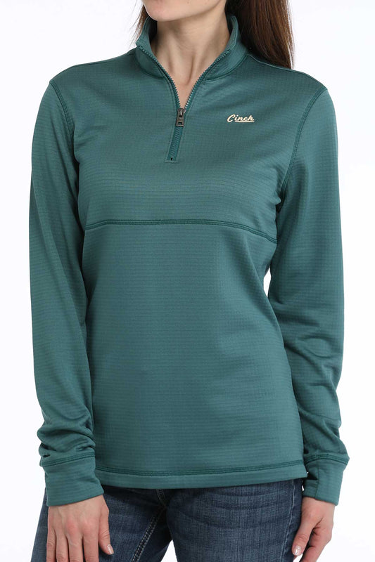CINCH WOMENS GREEN POLY SPANDEX 1/4 ZIP PULLOVER