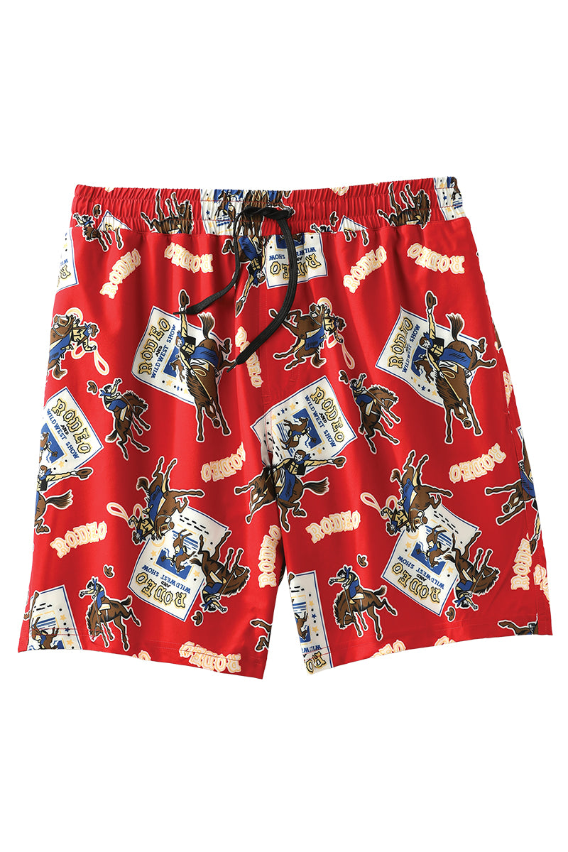 CINCH MENS RED STAMP SWIM TRUNKS