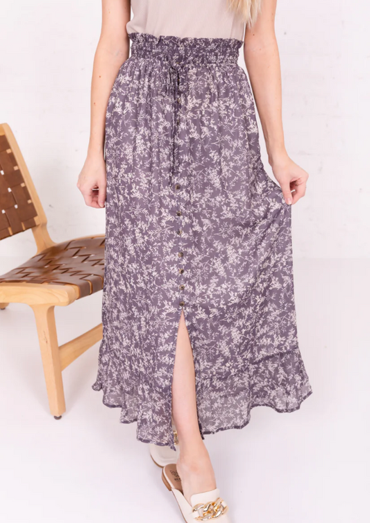 PEWTER BRANCHES BUTTON FRONT SKIRT