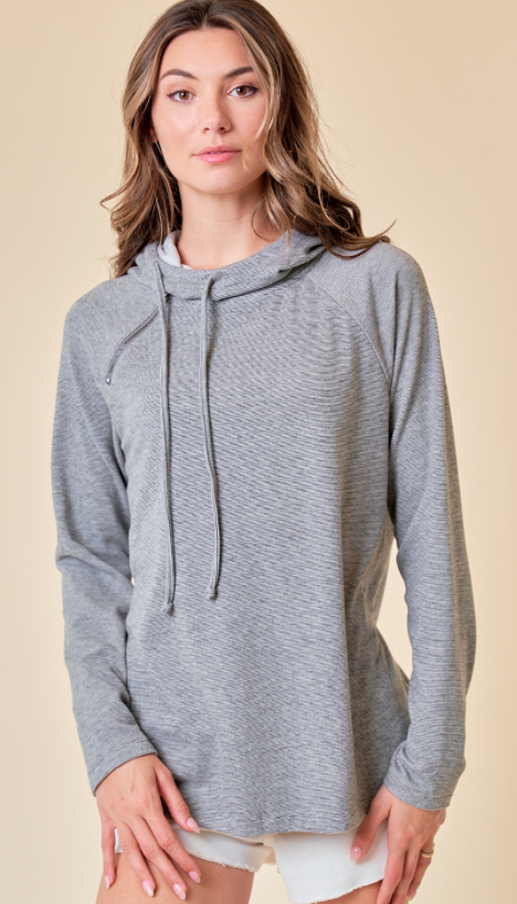 RAGLAN HOOD KNIT TOP WITH ZIPPER