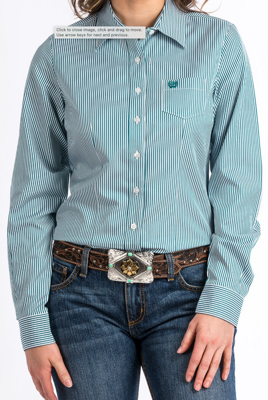 CINCH WOMEN'S TEAL/WHITE TENCEL BUTTON UP